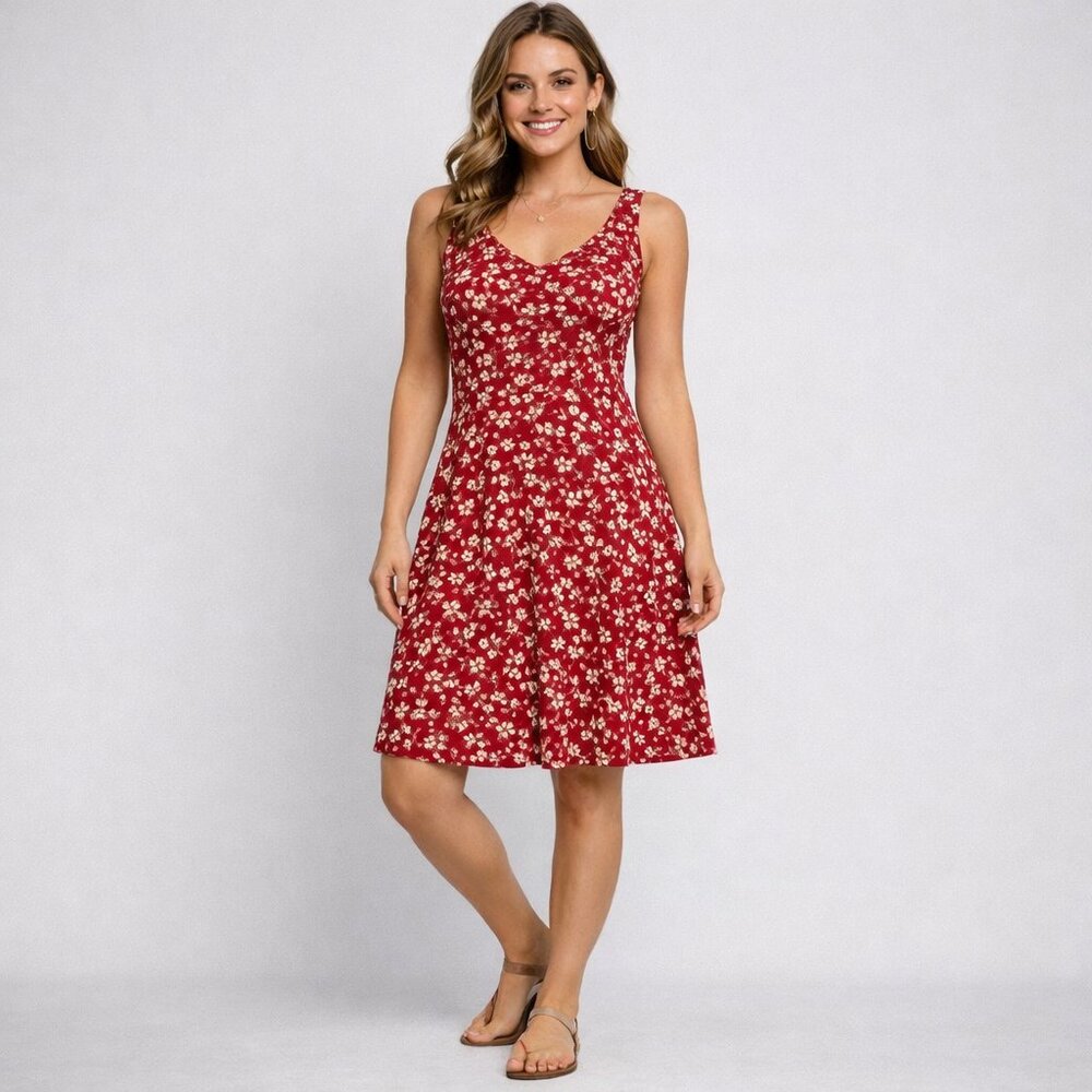 HuHot Sleeveless Fit & Flare Floral Dress Burgundy Large